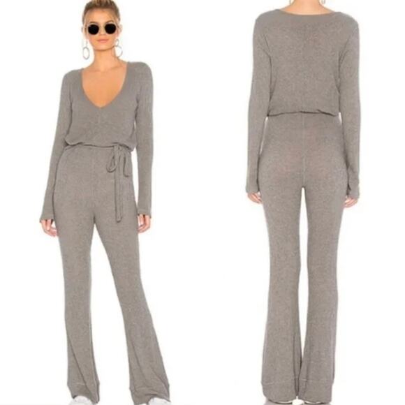 NWT Spiritual Gangster Sophie Jumpsuit - Ribbed Flare Leg - Gray - Size XS - Picture 1 of 9